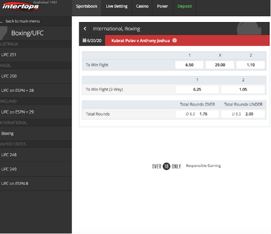 intertops boxing bet section