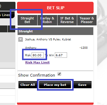 betonline how to place the straight bet