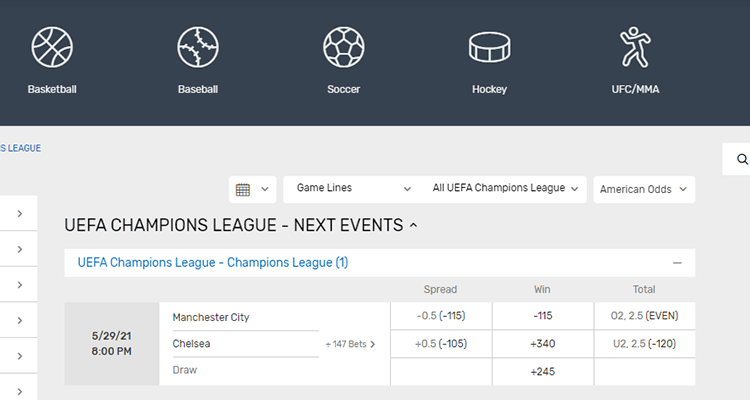 image of bovada soccer betting champions league