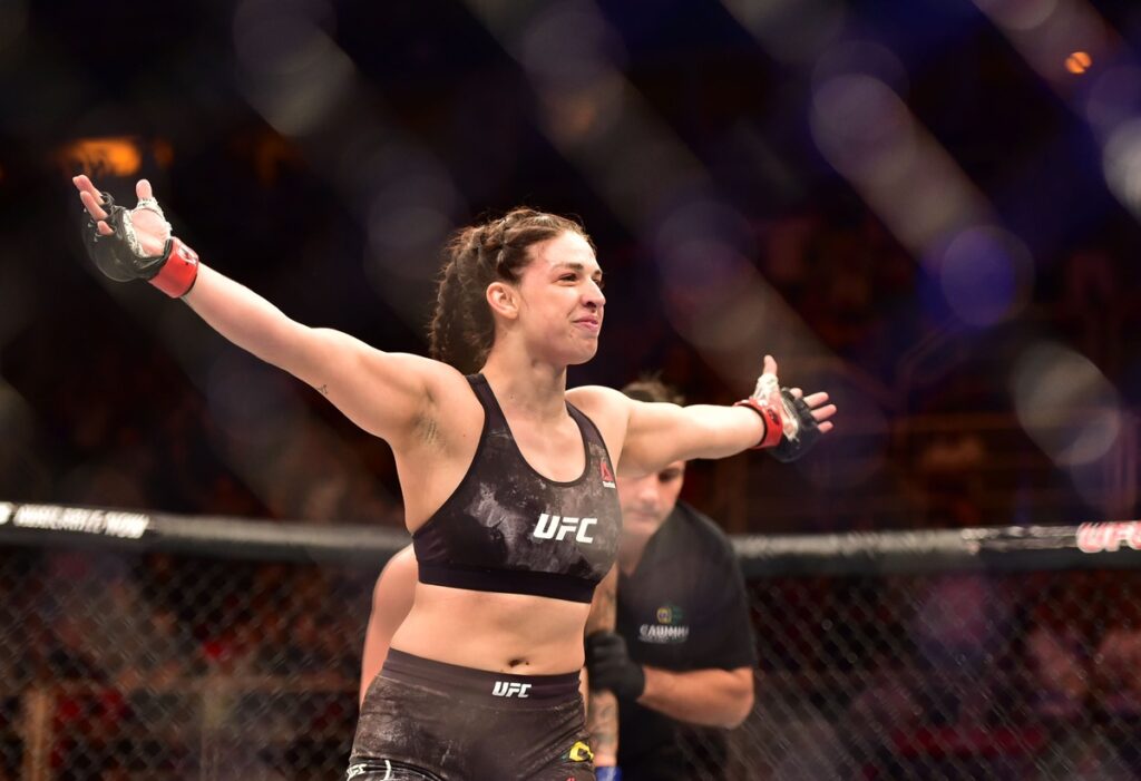 May 12, 2018; Rio de Janeiro, RJ, Brazil; Mackenzie Dern reacts after defeating Amanda Cooper (not seen)​​​ during UFC 224 at Jeunesse Arena. Mandatory Credit: Jason Silva-USA TODAY Sports