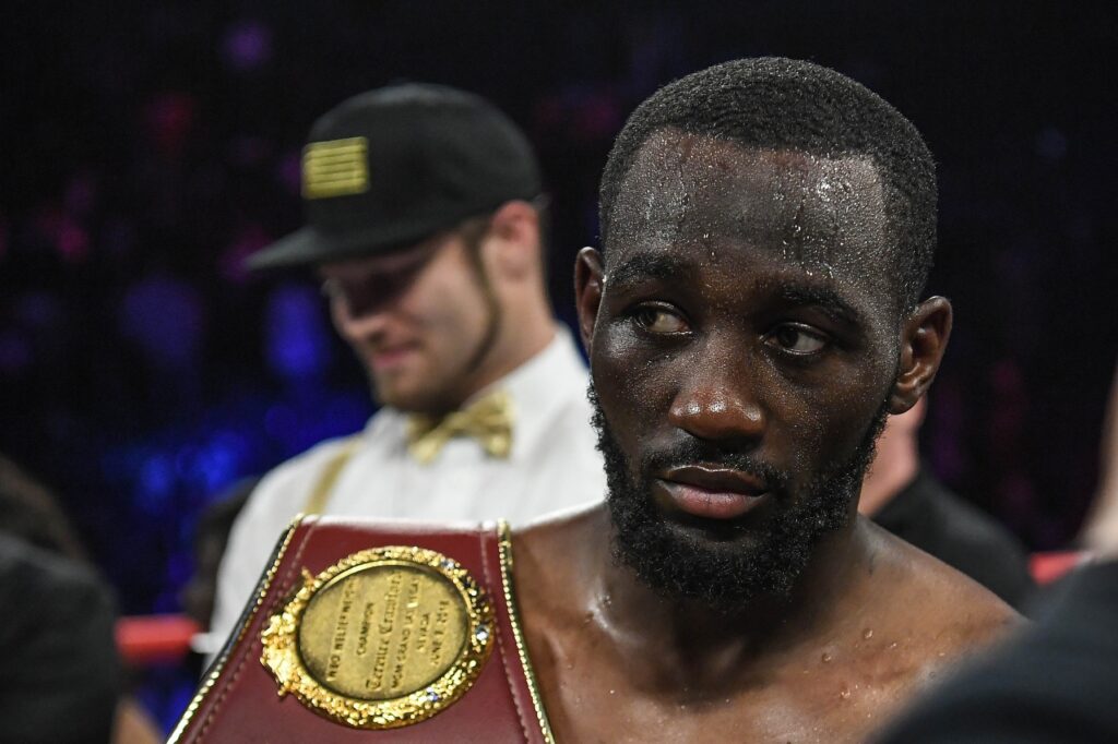 Apr 20, 2019; New York, NY, USA; Terence Crawford looks on after winning his fight against Amir Khan during the WBO welterweight title fight at Madison Square Garden. Mandatory Credit: Sarah Stier-USA TODAY Sports