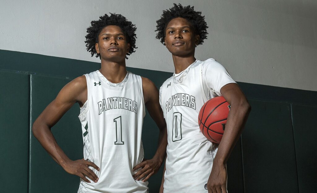 March 12, 2021, Fort Lauderdale, FL, United States: Amen, left, and Ausar Thompson of Pine Crest are the South Florida Sun Sentinel Broward County boys basketball Players of the Year for small schools on March 12, 2021. Fort Lauderdale United States - ZUMAm67_ 20210312_zaf_m67_075 Copyright: xMichaelxLaughlinx