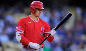 March 26, 2023, Los Angeles, California, USA: Shohei Ohtani 17 of the Los Angeles Angels gets ready to bat during their Preseason game against the Los Angeles Dodgers on Sunday March 26, 2023 at Dodger Stadium in Los Angeles, California. /PI Los Angeles USA - ZUMAp124 20230326_zaa_p124_041 Copyright: xJAVIERxROJASx