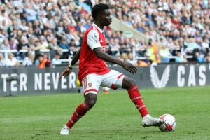 Newcastle United v Arsenal FC - Premier League Bukayo Saka of Arsenal during the Premier League match between Newcastle United and Arsenal at St. James s Park, Newcastle on Sunday 7th May 2023. Newcastle Tyne and Wear United Kingdom PUBLICATIONxNOTxINxFRA Copyright: xMIxNewsx originalFilename:fletcher-newcastl230507_npEAb.jpg