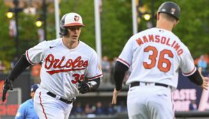 May 9, 2023: The Baltimore Orioles Adley Rutschman 35 hits a two-run home run in the third inning against the Tampa Bay Rays at Oriole Park at Camden Yards on Tuesday, May 9, 2023, in Baltimore. - ZUMAm67_ 0247265303st Copyright: xKevinxRichardsonx