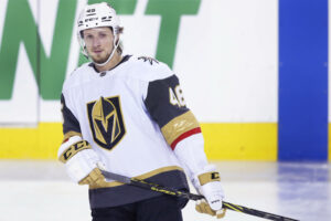 NHL, Eishockey Herren, USA profile photo on Vegas Golden Knights player Jonas Rondbjerg, from Denmark, at a game against the Calgary Flames in Calgary, Alta. on April 14, 2022. digital photo by Larry MacDougal Jonas Rondbjerg