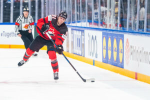 TAMPERE, FINLAND - MAY 28: Adam Fantilli of Canada in action during the 2023 IIHF Ice hockey, Eishockey World Championship, WM, Weltmeisterschaft Finland - Latvia game between Canada and Germany at Nokia Arena on May 28, 2023 in Tampere, Finland. Tampere Nokia Arena Finland *** TAMPERE, FINLAND MAY 28 Adam Fantilli of Canada in action during the 2023 IIHF Ice Hockey World Championship Finland Latvia game between Canada and Germany at Nokia Arena on May 28, 2023 in Tampere, Finland Tampere Nokia Arena Finland PUBLICATIONxNOTxINxSUI Copyright: xJustPictures.ch/JarixPestelaccix