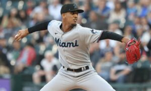 June 9, 2023, Chicago, IL: Miami Marlins pitcher Eury Perez throws in the first inning against the Chicago White Sox at Guaranteed Rate Field on Friday, June 9, 2023, in Chicago. Chicago - ZUMAm67_ 0259431838st Copyright: xJohnxJ.xKimx