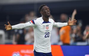 RECORD DATE NOT STATED CONCACAF NATIONS LEAGUE 2022-2023 Canada vs United States Final Folarin Balogun celebrates his goal 0-2 of USA during the game Canada vs United States USA, corresponding to Great Final Four of the CONCACAF Nations League 2022-2023, at Allegiant Stadium, on June 18, 2023. brbr Folarin Balogun celebra su gol 0-2 de USA durante el partido Canada vs Estados Unidos EUA, correspondiente a la Gran Final del Final Four de la Liga de Naciones CONCACAF 2022-2023, en el Allegiant Stadium, el 18 de junio de 2023. LAS VEGAS NEVADA ESTADOS UNIDOS PUBLICATIONxNOTxINxMEXxCHNxRUS Copyright: xAdrianxMaciasx 20230618210043_CNL_23_F_CAN_USA_BALOGUN199