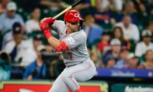 June 17, 2023, Houston, Texas, Texas, U.S: June 17, 2023- Houston, Texas- Cincinnati Reds SPENCER STEER 7 at the plate in the first inning during the game between the Cincinnati Reds and the Houston Astros at Minute Maid Park in Houston, Texas. The Cincinnati Reds defeated the Houston Astros 10-3. Houston, Texas U.S. - ZUMAh146 20230617_zap_h146_001 Copyright: xJeromexHicksx