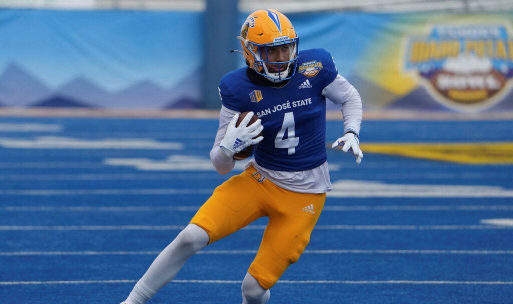 2NCAA Football 20 2022 Potato Bowl: Eastern San Jose State wide receiver Elijah Cooks 4 in action during the game with Eastern Michigan and San Jose State held at Albertsons Stadium in Boise Id. David Seelig/Cal Medi Denver USA - ZUMAc04_ 20221220_zaf_c04_110 Copyright: xDavidxSeeligx/xCalxSportxMediax