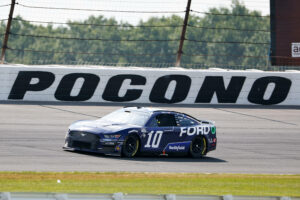 LONG POND, PA - JULY 23: Aric Almirola  10 Ford Stewart Haas Racing Ford during the NASCAR, Motorsport, USA Cup Series Highpoint 400 on July 23, 2023 at Pocono Raceway in Long Pond, Pennsylvania. Photo by Rich Graessle/Icon Sportswire AUTO: JUL 23 NASCAR Cup Series Highpoint 400 EDITORIAL USE ONLY Icon23072321417