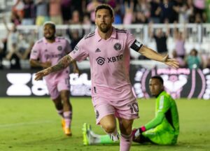 August 2, 2023, Fort Lauderdale, Florida, USA: Inter Miami forward LIONEL MESSI 10 celebrates after scoring a goal against Orlando City in the first half of a Leagues Cup Round of 32 match at DRV PNK Stadium in Fort Lauderdale, Florida. Fort Lauderdale USA - ZUMAm67_ 20230803_zaf_m67_001 Copyright: xMatiasxJ.xOcnerx
