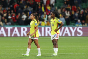 WWC23 MOROCCO COLOMBIA, A dejected Colombia following their loss to Morocco during the FIFA Women s World Cup 2023 soccer match between Morocco and Colombia at Perth Rectangular Stadium in Perth, Thursday, August 3, 2023.  ACHTUNG: NUR REDAKTIONELLE NUTZUNG, KEINE ARCHIVIERUNG UND KEINE BUCHNUTZUNG PERTH WESTERN AUSTRALIA AUSTRALIA PUBLICATIONxNOTxINxAUSxNZLxPNGxFIJxVANxSOLxTGA Copyright: xRICHARDxWAINWRIGHTx 20230803001827202601