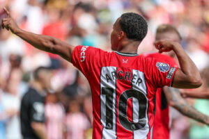 Sheffield United v Everton Premier League 02/09/2023. GOAL 2 - 1 Cameron Archer 10 of Sheffield United scores and celebrates during the Premier League match between Sheffield United and Everton at Bramall Lane, Sheffield, England on 2 September 2023. Editorial use only DataCo restrictions apply See www.football-dataco.com , Copyright: xJezxTighex PSI-17961-0066