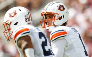 September 23, 2023: Auburn quarterback Payton Thorne 1 during an NCAA, College League, USA college football game between Texas A&M and Auburn on September 23, 2023 in College Station. Texas A&M won, 27-10. - ZUMAc201 20230923_zap_c201_054 Copyright: xScottxColemanx