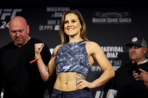 November 1, 2019, New York, NEW YORK, ESTADOS UNIDOS: Brazilian Jennifer Maia during UFC 244 weighing in Madsion Square Garden in New York City this Friday, 01. The fight takes place on Saturday 02. UFC 244 in Nova York  - ZUMAc233 20191101_zsp_c233_050 Copyright: xVanessaxCarvalhox