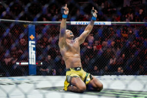May 13, 2023, Charlotte, NC, North Carolina, USA: CHARLOTTE, NORTH CAROLINA - May 13: Jailton Almeida celebrates his win over Jairzinho Rozenstruik via submission rear naked choke at UFC Fight Night: Rozenstruik vs Almeida on May 13th, 2023 at Spectrum Center in Charlotte, North Carolina, United States. Charlotte, NC USA - ZUMAp175 20230513_zsa_p175_193 Copyright: xMattxDaviesx