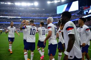 RECORD DATE NOT STATED CONCACAF NATIONS LEAGUE 2022-2023 Canada vs United States Final Folarin Balogun celebrates his goal 0-2 of USA during the game Canada vs United States USA, corresponding to Great Final Four of the CONCACAF Nations League 2022-2023, at Allegiant Stadium, on June 18, 2023. brbr Folarin Balogun celebra su gol 0-2 de uSA durante el partido Canada vs Estados Unidos EUA, correspondiente a la Gran Final del Final Four de la Liga de Naciones CONCACAF 2022-2023, en el Allegiant Stadium, el 18 de junio de 2023. LAS VEGAS NEVADA ESTADOS UNIDOS PUBLICATIONxNOTxINxMEXxCHNxRUS Copyright: xAdrianxMaciasx 20230618213032_CNL_23_F_CAN_USA_BALOGUN276