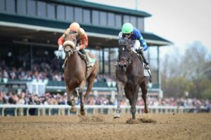 April 8, 2023, Lexington, KY, USA: Goodnight Olive 2 ridden by Irad Ortiz Jr. wins the Madison Stakes Grade 1 on Blue Grass Stakes Day at Keeneland Racecourse on April 8th, 2023. /Equisport Photos/Eclipse Sportswire/CSM Lexington USA - ZUMAcs17 20230408_zaf_cs17_012 Copyright: xMattxWooleyx
