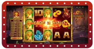 Image of Slots game at Wild Casino. The image shows Dragon Fortune Frenzy game with a win of 6 of a kind displayed on the screen.