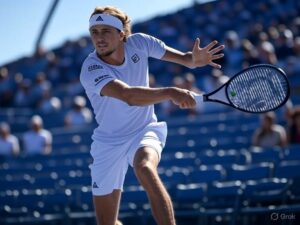 Alexander Zverev and Francisco Cerundolo collide at the National Bank Open on Aug 2.