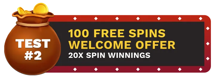 Image of Betonline Casino's 100 Free Spins Welcome Offer showing a money bag with coins in it on top of a vegas style sign.