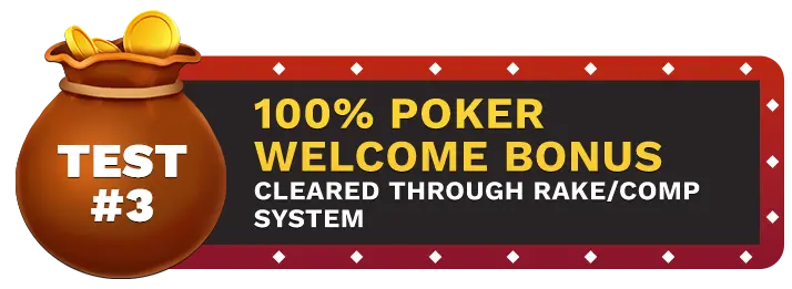 Image of Betonline Casino's 100% Poker Welcome Bonus showing a money bag with coins in it on top of a vegas style sign.