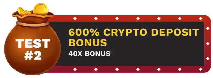 Image of Ducky Lucks Casino's 600% Crypto Deposit Bonus showing a money bag with coins in it on top of a vegas style sign.