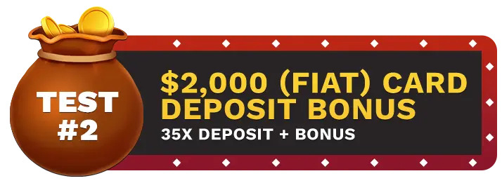 Image of Slots.LV Casino's $2000 Fiat Card Welcome Bonus showing a money bag with coins in it on top of a vegas style sign.