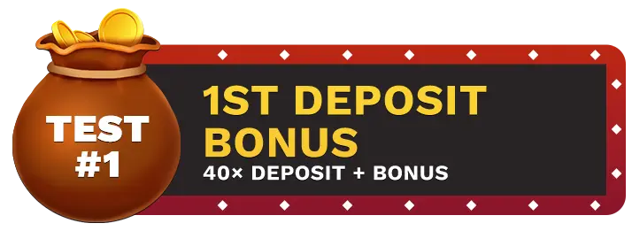 Image of Slots Paradise Casino's 1st Deposit Bonus showing a money bag with coins in it on top of a vegas style sign.