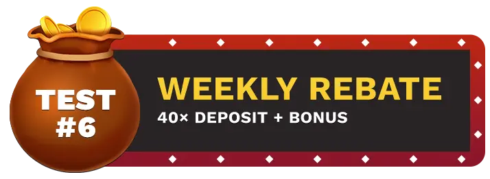 Image of Slots Paradise Casino's Weekly Rebate showing a money bag with coins in it on top of a vegas style sign.