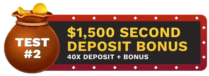 Image of Vegas Aces Casino's $1500 Second Deposit Bonus showing a money bag with coins in it on top of a vegas style sign.