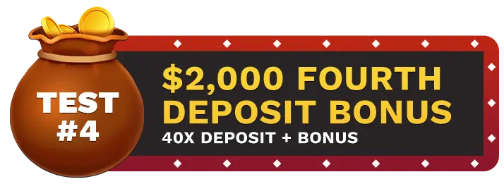 Image of Vegas Aces Casino's $2000 Fourth Deposit Bonus showing a money bag with coins in it on top of a vegas style sign.