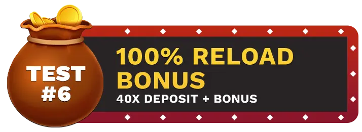 Image of Vegas Aces Casino's 100% Reload Bonus showing a money bag with coins in it on top of a vegas style sign.