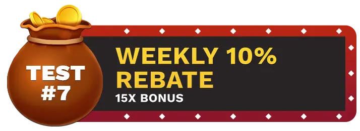 Image of Vegas Aces Casino's Weekly 10% Rebate showing a money bag with coins in it on top of a vegas style sign.
