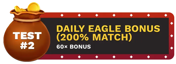 Image of Buffalo Casino's Daily Eagle Bonus showing a money bag with coins in it on top of a vegas style sign.