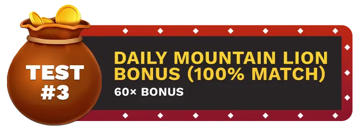 Image of Buffalo Casino's Daily Mountain Lion Bonus showing a money bag with coins in it on top of a vegas style sign.