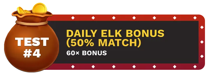 Image of Buffalo Casino's Daily Elk Bonus showing a money bag with coins in it on top of a vegas style sign.