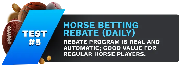 Image showing BUSR's Horse Betting Rebate Bonus, with sports balls on the left side of the image behind a blue banner stating 'Test #5".