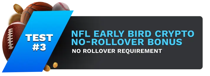 Image showing Jazz Sports NFL Early Bird Crypto No-Rollover Bonus, with sports balls on the left side of the image behind a blue banner stating 'Test #3".