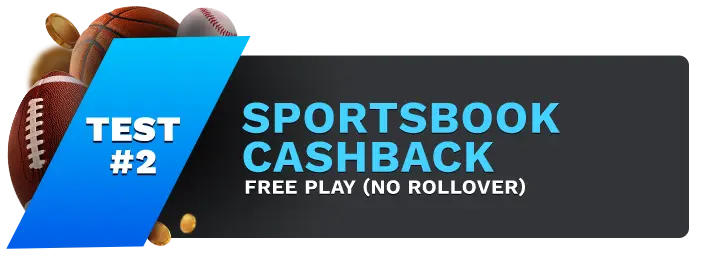 Image showing WagerWeb's Sportsbook CashBack Bonus with sports balls on the left side of the image behind a blue banner stating 'Test #2".