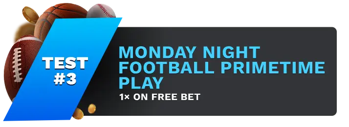 Image showing SportsBetting.ag Monday Night Football Primetime Play Bonus, with sports balls on the left side of the image behind a blue banner stating 'Test #3".