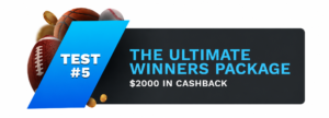Image showing Bet105's $20,000 Winners Package (Welcome Offer), with sports balls on the left side of the image behind a blue banner stating 'Test #1".
