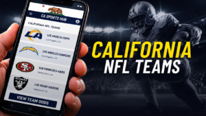 image showing nfl teams from california and a person holding a mobile phone displaying the team logos on there