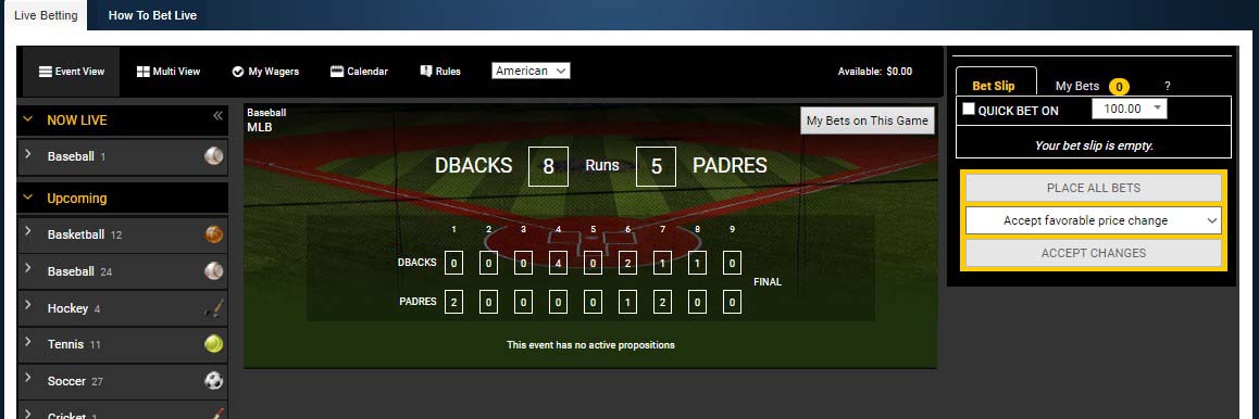 Live betting on a single event in Sportsbetting.ag